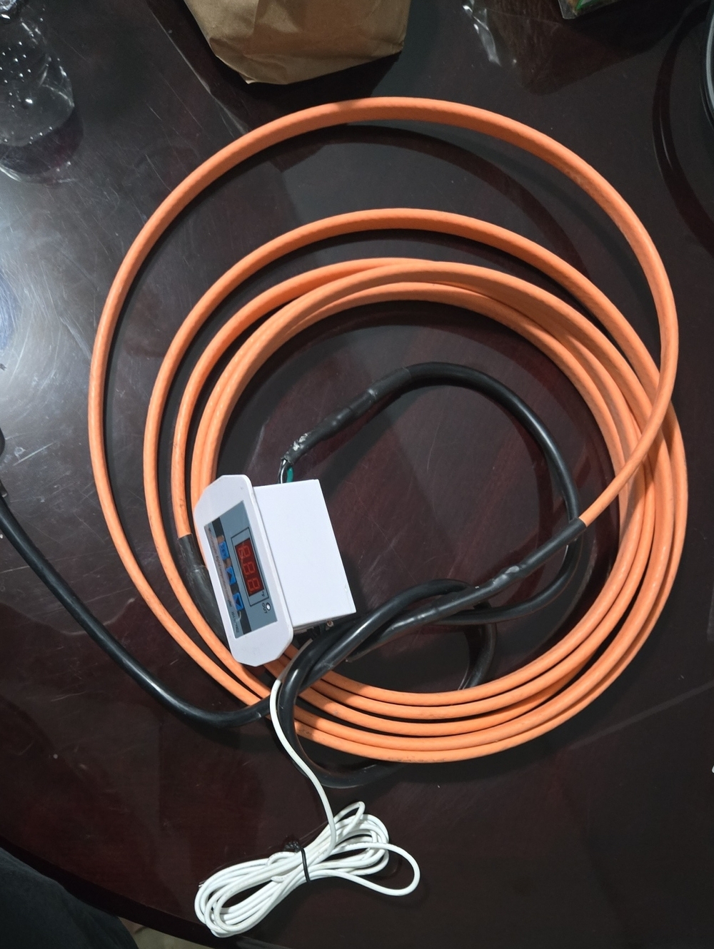 Orange Extension Cord with Inline Digital Meter